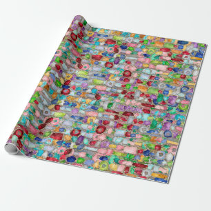 Colorful Gemstone Crystal Cluster Strings Wrapping Paper