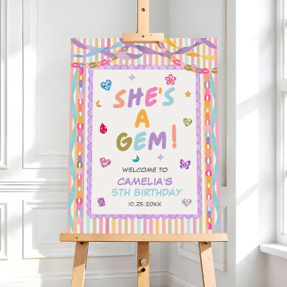 Colorful Gemstone Girl Birthday Party Welcome Foam Board