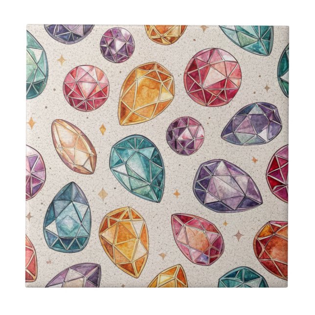 Colorful Gemstone Pattern (1) Ceramic Tile (Front)