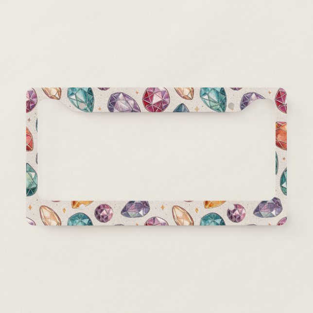 Colorful Gemstone Pattern (1) License Plate Frame (Front)
