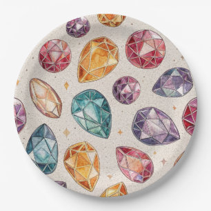 Colorful Gemstone Pattern (1) Paper Plates