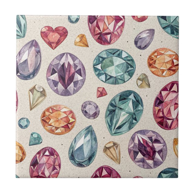 Colorful Gemstone Pattern (2) Ceramic Tile (Front)