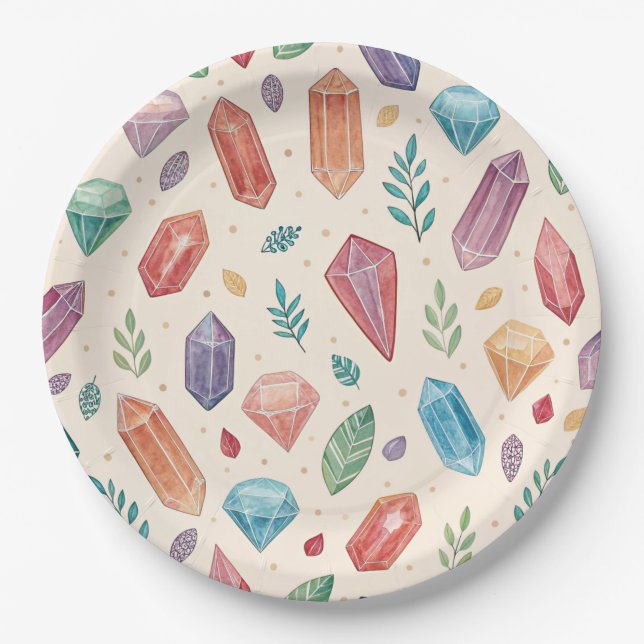 Colorful Gemstone Pattern (2) Paper Plates (Front)