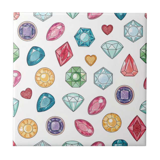 Colorful Gemstone Pattern (3) Ceramic Tile (Front)