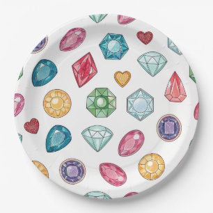 Colorful Gemstone Pattern (3) Paper Plates