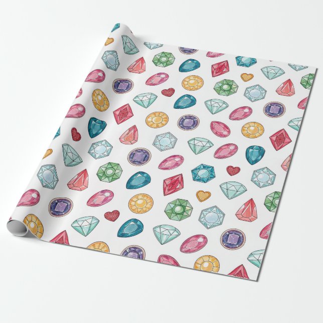Colorful Gemstone Pattern (3) Wrapping Paper (Unrolled)