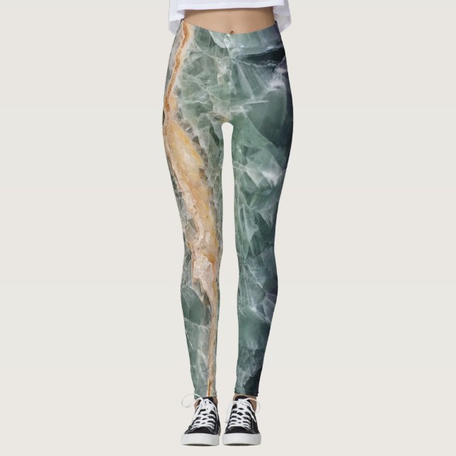 Colorful Gemstone Striped Fluorite Photo Gem Leggings (Front)