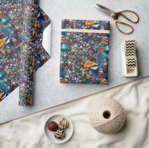 Colorful Gemstones and Mineral Intricate Pattern Wrapping Paper
