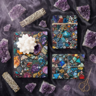 Colorful Gemstones and Mineral Intricate Pattern Wrapping Paper Sheets