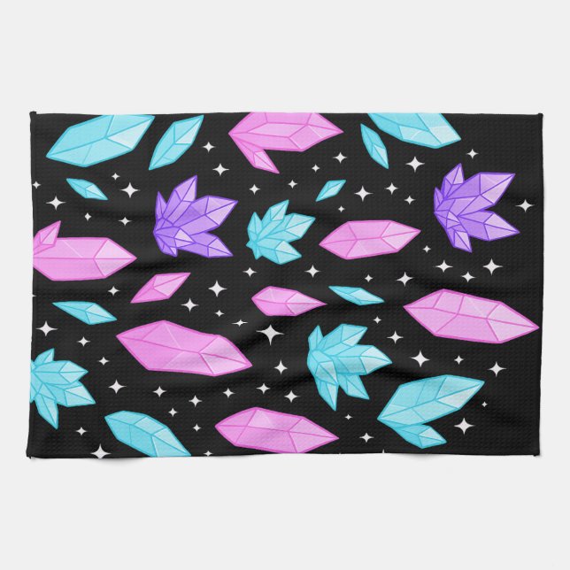 Colorful Gemstones in Cosmic Space Kitchen Towel (Horizontal)