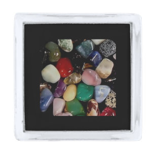 Colorful Gemstones Silver Finish Lapel Pin