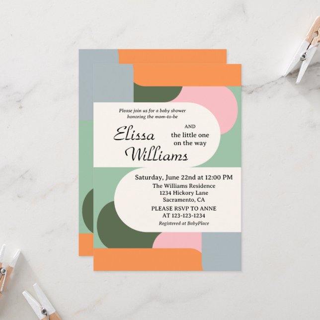 Colorful Gender Neutral Abstract Baby Shower Invitation (Front/Back In Situ)