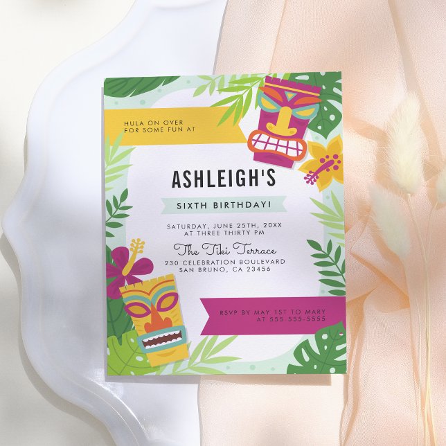 Colorful Gender Neutral Hawaiian Birthday Party Invitation Postcard (Creator Uploaded)