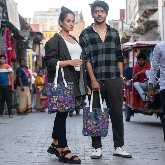 colorful geo linears tote bag (Creator Uploaded)