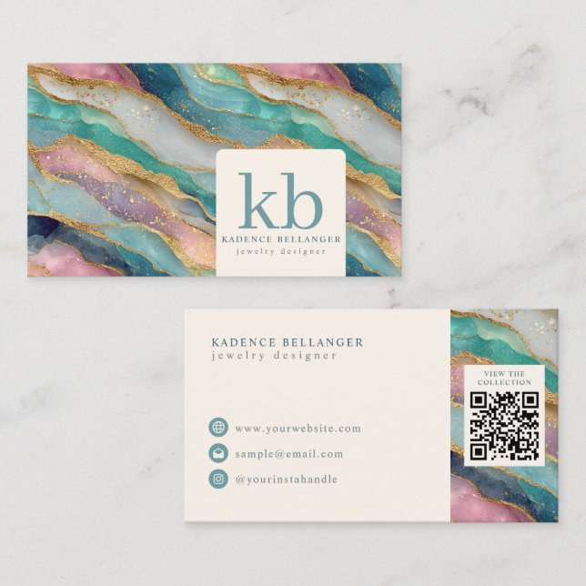 Colorful Geode Pattern Jewelry Designer Business Card (Front/Back)