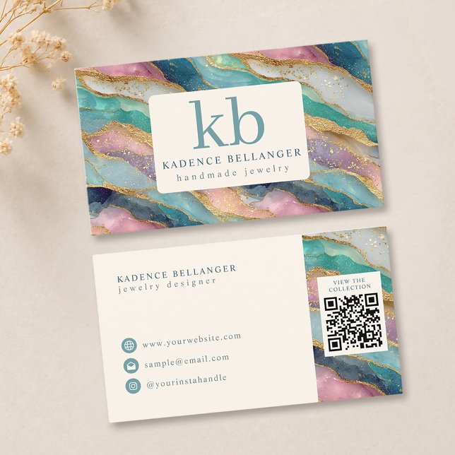 Colorful Geode Pattern Monogram Jewelry Designer Business Card (Creator Uploaded)