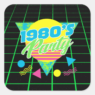 Colorful Geometric 1980s 80s Birthday Party Square Sticker