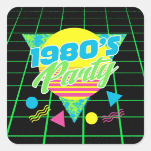 Colorful Geometric 1980s 80s Birthday Party Square Sticker