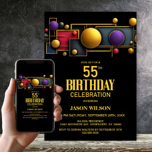 Colorful Geometric 55th Birthday Party Invitation