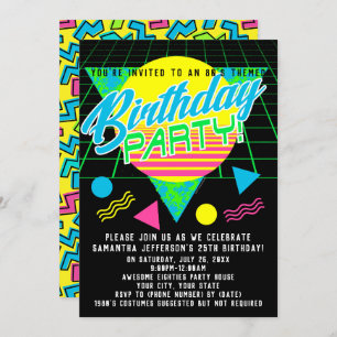 Colorful Geometric 80s 1980s Retro Birthday Party Invitation