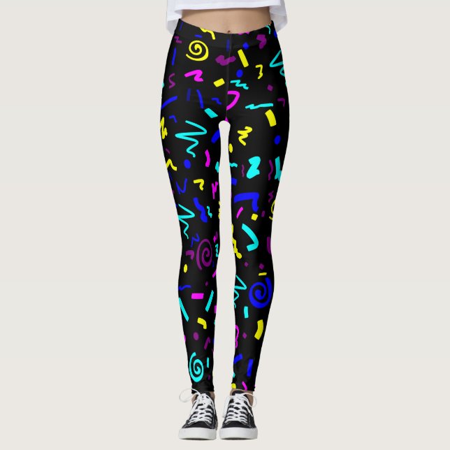 Colorful Geometric 80s Inspired Casual and Workout Leggings (Front)