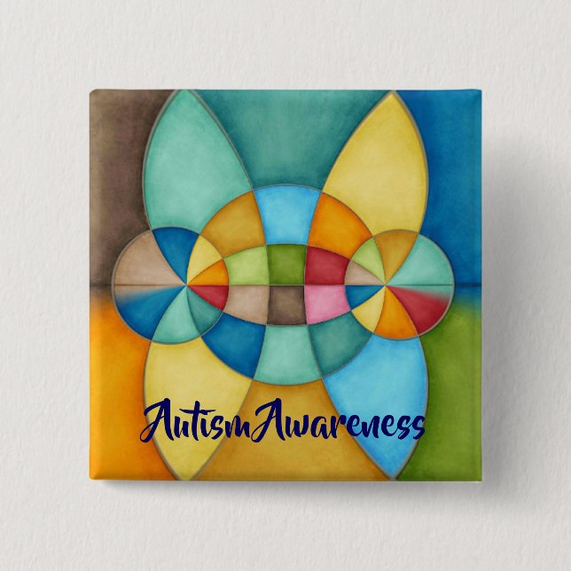 Colorful Geometric Abstract Autism Awareness Button (Front)