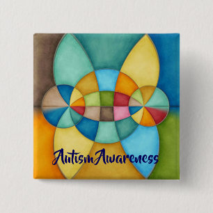 Colorful Geometric Abstract Autism Awareness Button