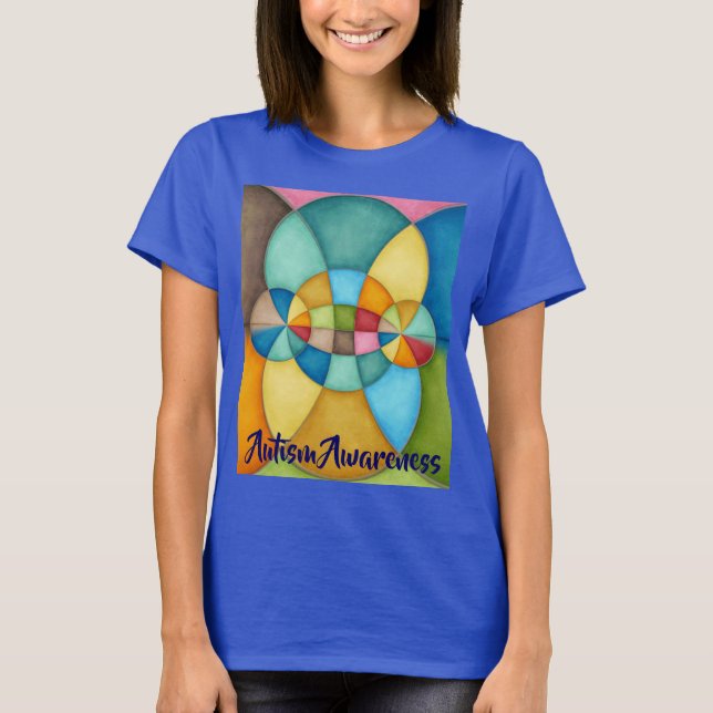 Colorful Geometric Abstract Autism Awareness T-Shirt (Front)