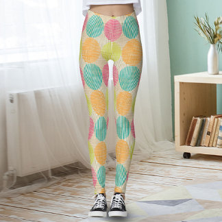 Colorful Geometric Abstract Circles On Cream Leggings