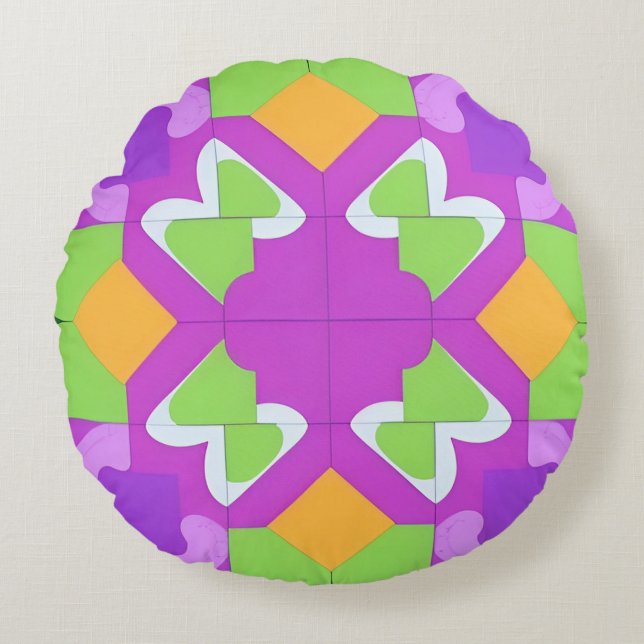 Colorful Geometric Abstract Design Round Pillow (Front)