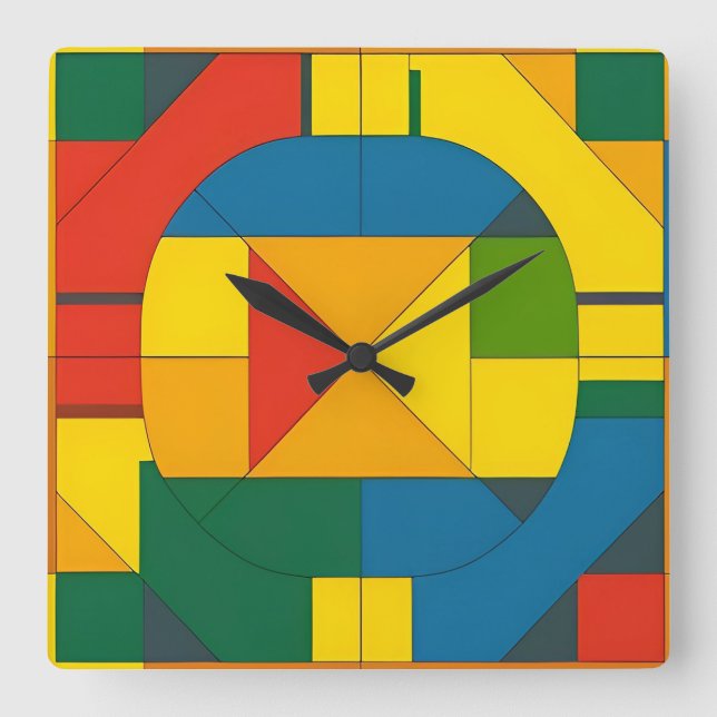 Colorful Geometric Abstract Design Square Wall Clock (Front)