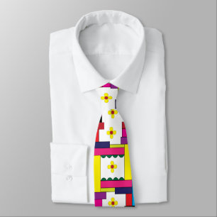 Colorful Geometric Abstract Floral Trendy Neck Tie