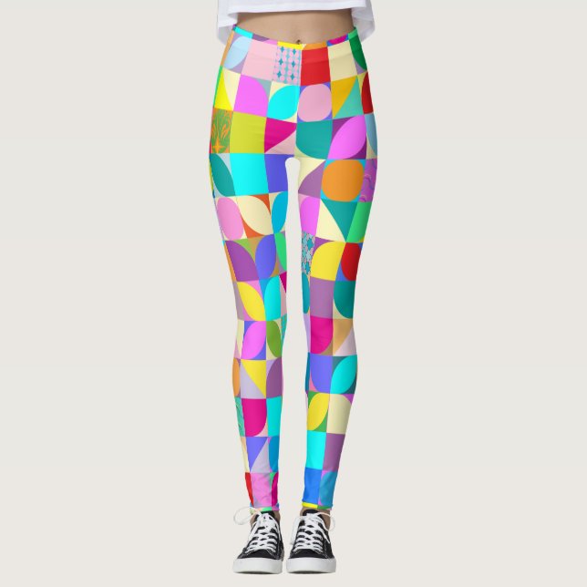 Colorful Geometric Abstract Fun Graphic Cool Leggings (Front)