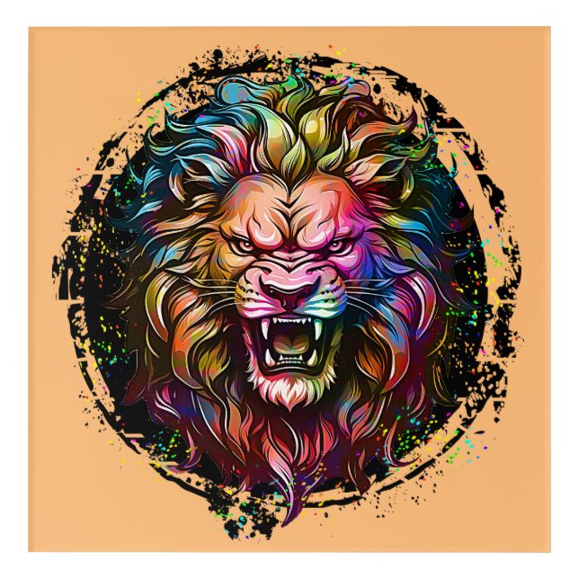 COLORFUL GEOMETRIC ABSTRACT MAJESTIC LION ROAR ACRYLIC PRINT (Front)