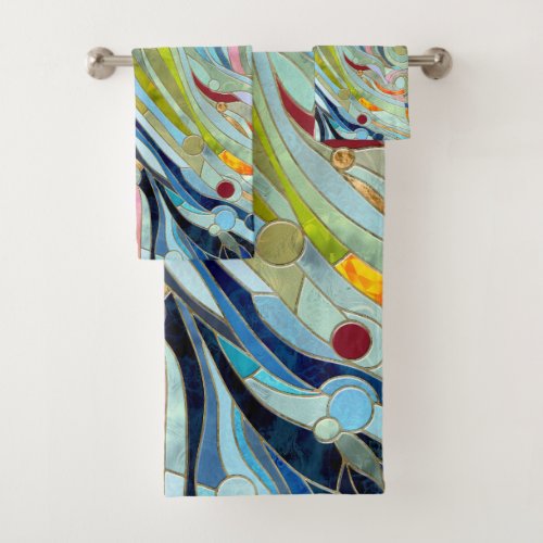 Colorful Geometric Abstract Mosaic Art Bath Towel Set