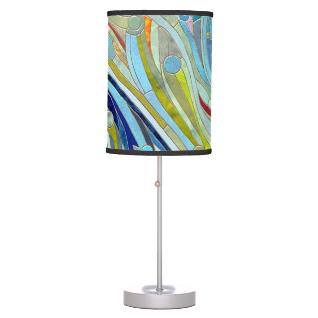 Colorful Geometric Abstract Mosaic Art Table Lamp (Front)