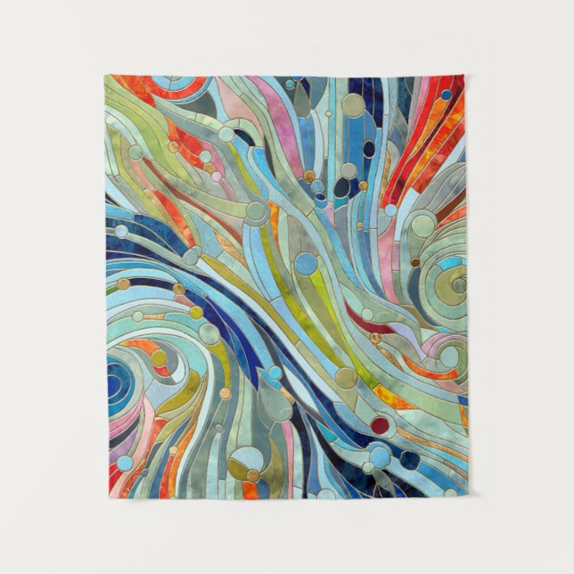 Colorful Geometric Abstract Mosaic Art Tapestry (Front)