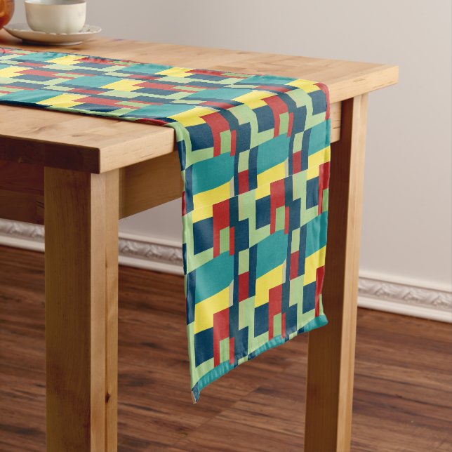 Colorful Geometric Abstract Pattern Short Table Runner (In Situ)