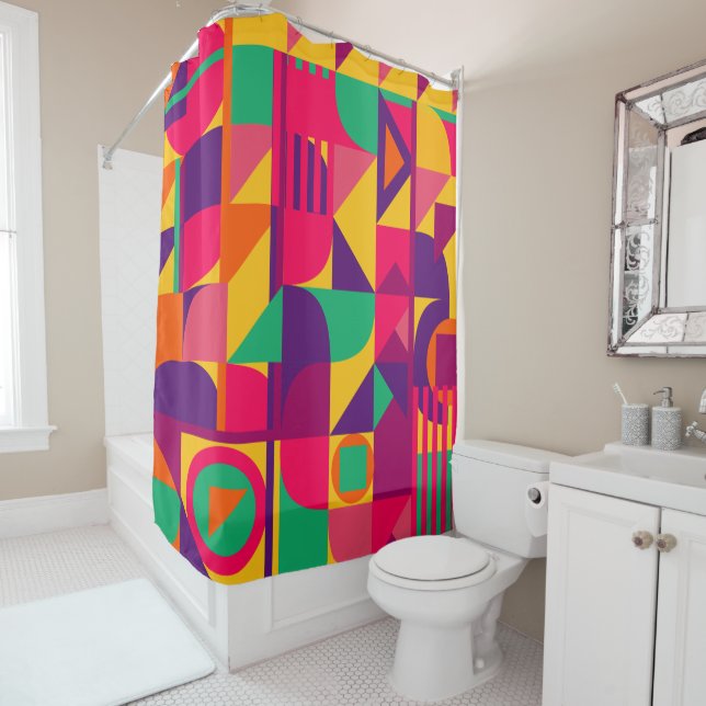 Colorful Geometric Abstract Pattern  Shower Curtain (In Situ)