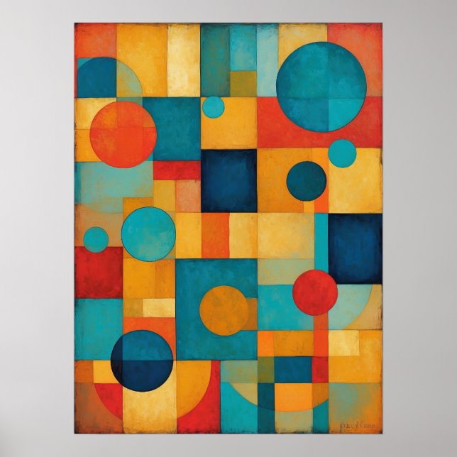 Colorful Geometric Abstract Shapes Modern Poster (Front)