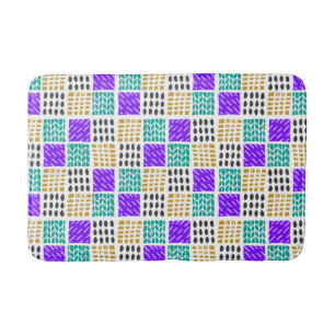 Colorful Geometric Abstract Squares Pattern Bath Mat
