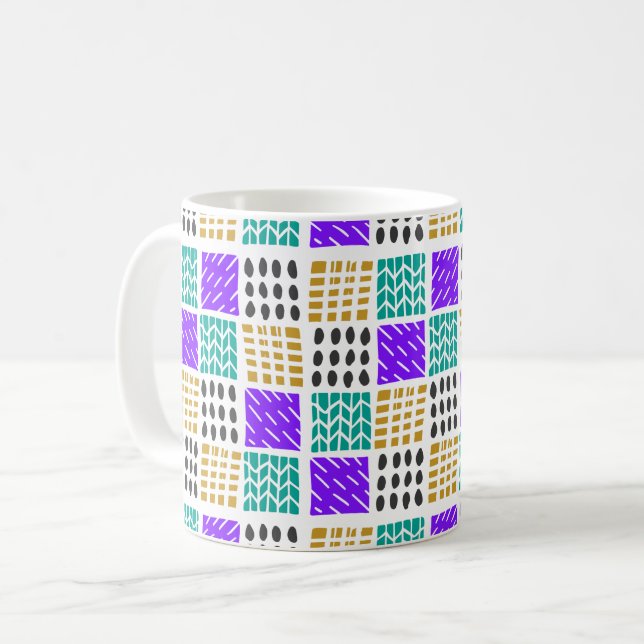 Colorful Geometric Abstract Squares Pattern Coffee Mug (Front Left)