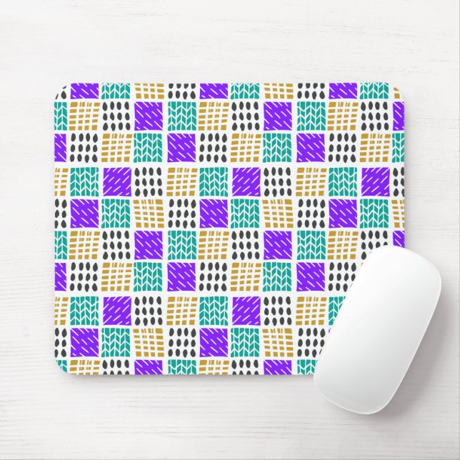 Colorful Geometric Abstract Squares Pattern Mouse Pad (With Mouse)