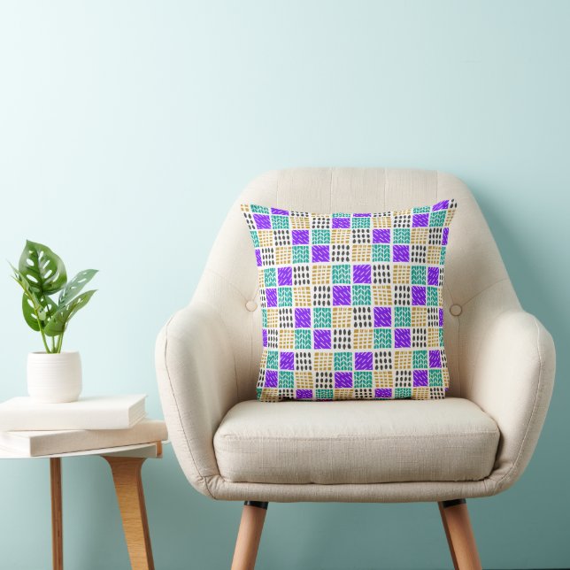 Colorful Geometric Abstract Squares Pattern Throw Pillow (Chair)