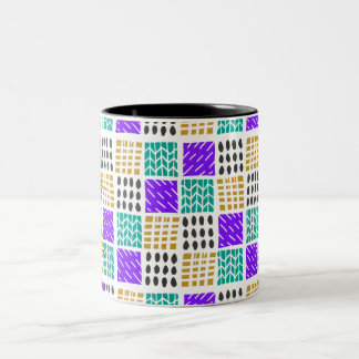 Colorful Geometric Abstract Squares Pattern Two-Tone Coffee Mug