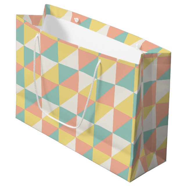 Colorful Geometric Abstract Triangle Pattern Large Gift Bag (Front Angled)