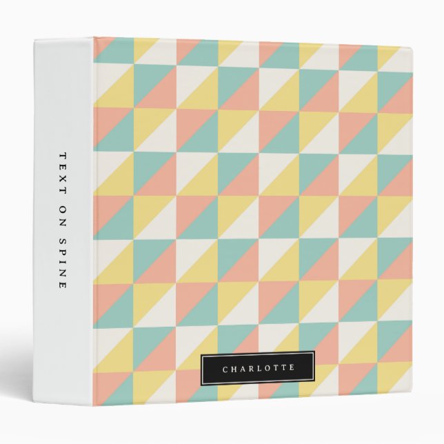 Colorful Geometric Abstract Triangle Pattern Name 3 Ring Binder (Front/Spine)