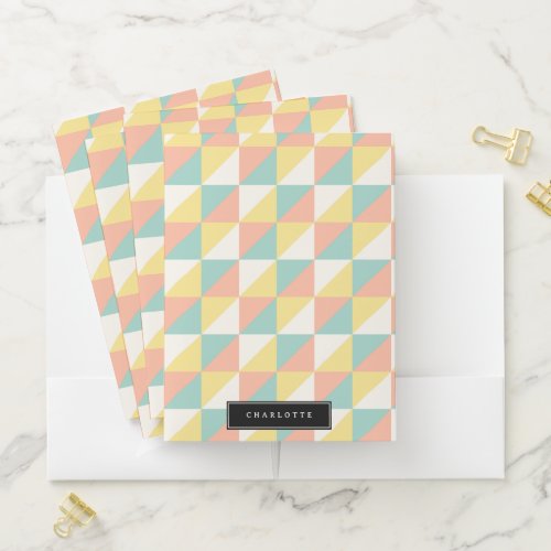 Colorful Geometric Abstract Triangle Pattern Name Pocket Folder