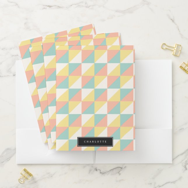 Colorful Geometric Abstract Triangle Pattern Name Pocket Folder (In Situ)