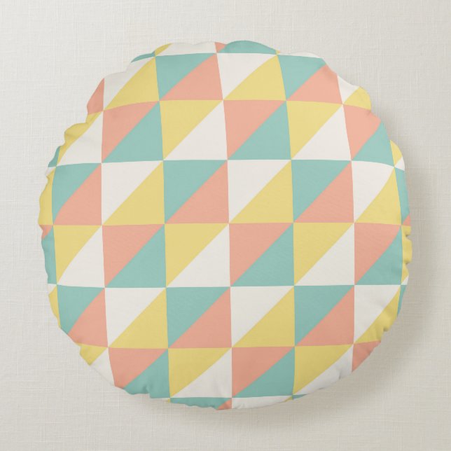 Colorful Geometric Abstract Triangle Pattern Round Pillow (Front)